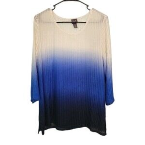 Chico's Travelers Blue Ombre Open Knit Blouse Size 2 (Large)